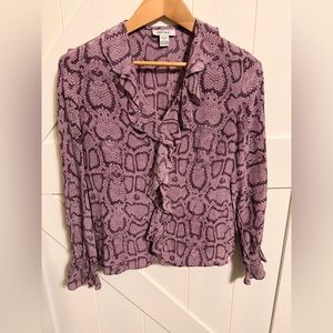 Vintage Lord & Taylor 100% Silk Snake Print Ruffles Blouse Women’s 6 Purple